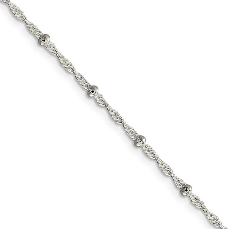 2.5mm Sterling Silver Beaded Loose Rope Chain Necklace, 16 Inch